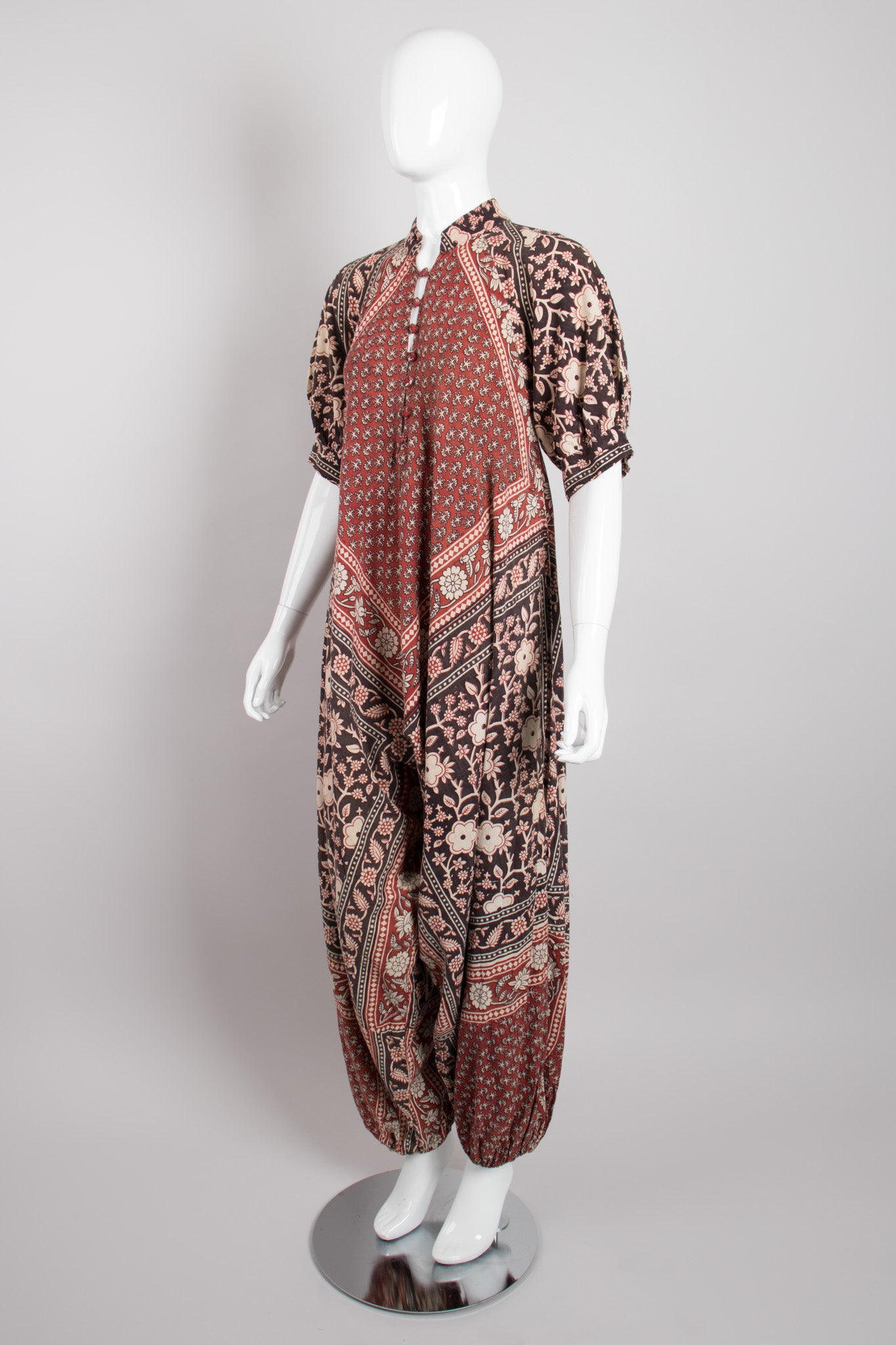 India Imports Cotton Batik Print Onesie Harem Jumpsuit