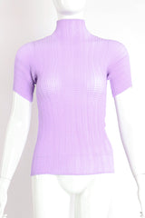 Vintage Issey Miyake Fete Lavender Pleated Turtleneck Top on Mannequin Front Crop at Recess LA