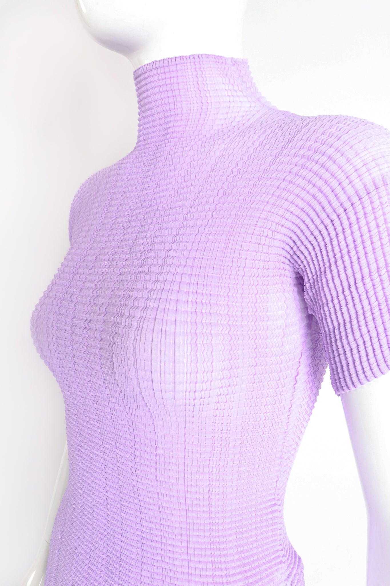 Vintage Issey Miyake Fete Lavender Pleated Turtleneck Top on Mannequin Crop at Recess Los Angeles