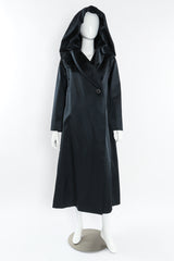 Vintage Issey Miyake Hooded Satin Overcoat mannequin front with hood @ Recess LA