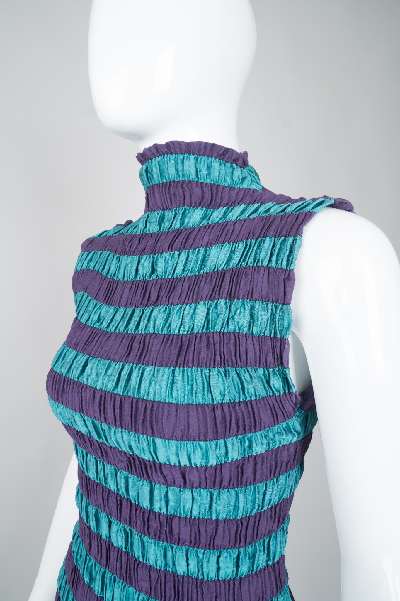 Issey Miyake Shirred Pleated Stripe Sleeveless Top