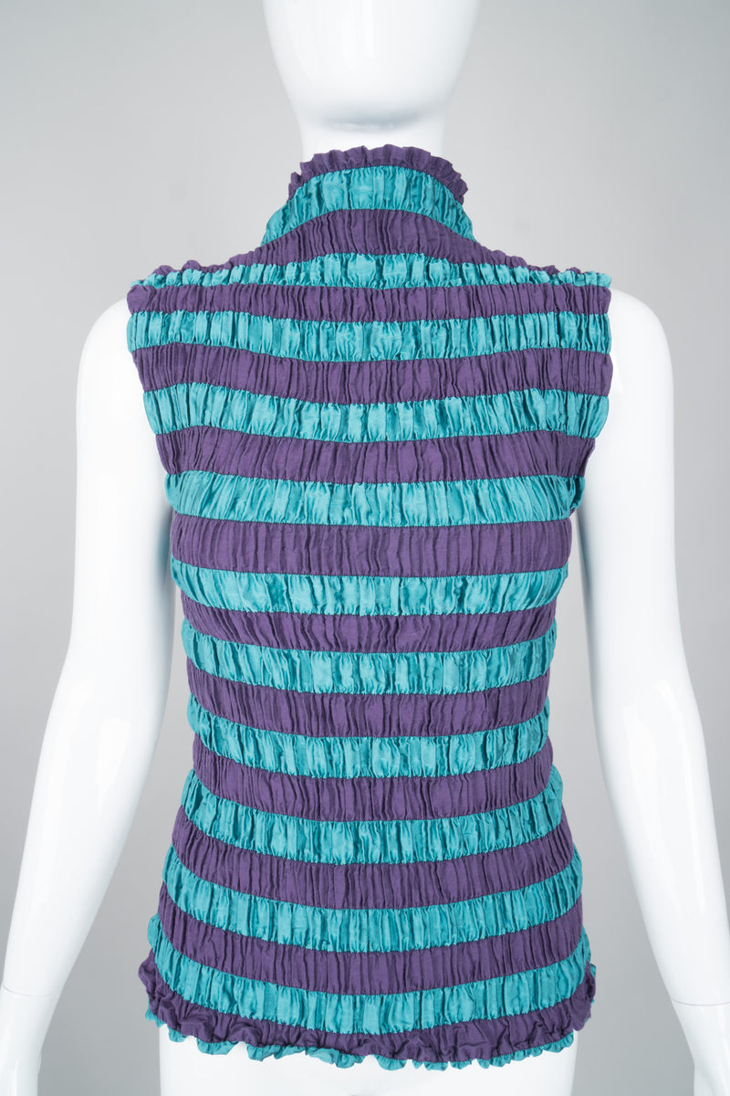 Issey Miyake Shirred Pleated Stripe Sleeveless Top