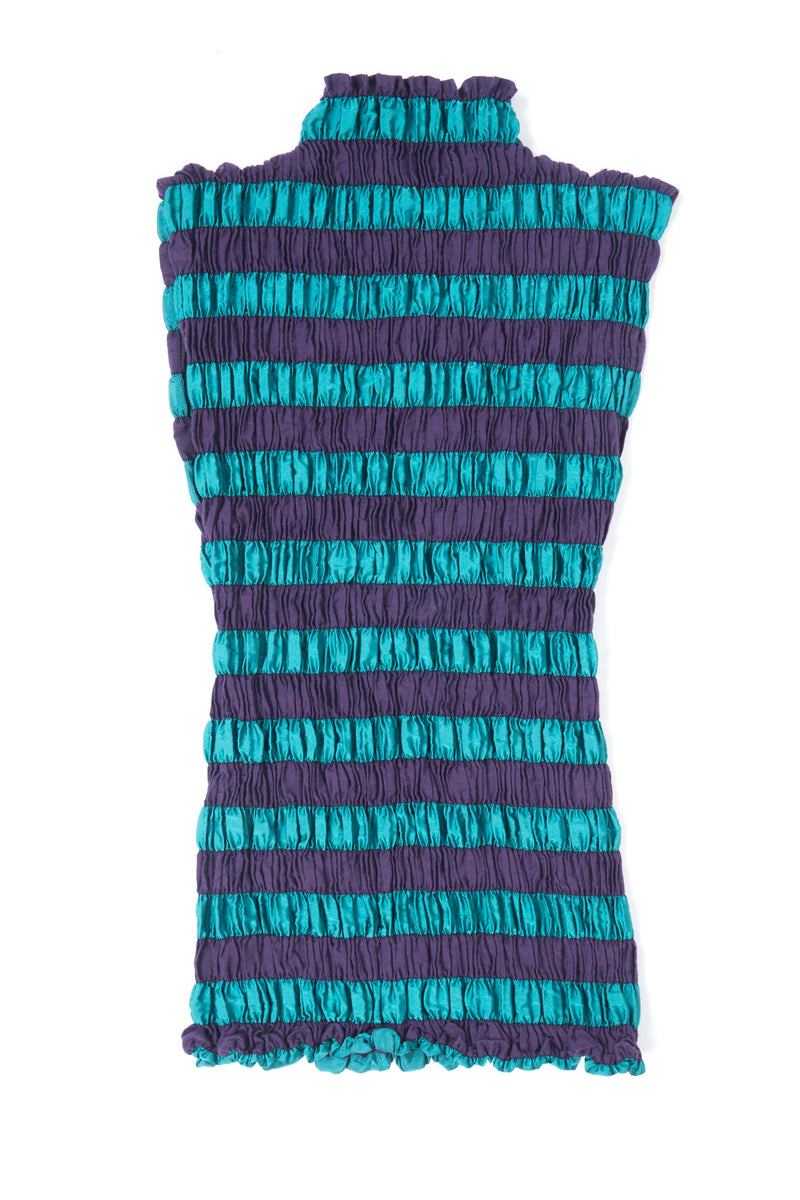 Issey Miyake Shirred Pleated Stripe Sleeveless Top