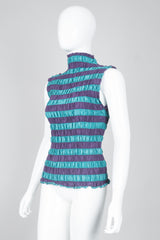 Issey Miyake Shirred Pleated Stripe Sleeveless Top