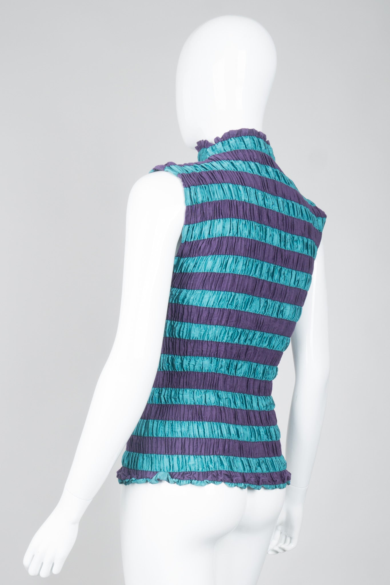 Issey Miyake Shirred Pleated Stripe Sleeveless Top