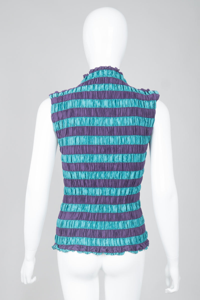 Issey Miyake Shirred Pleated Stripe Sleeveless Top