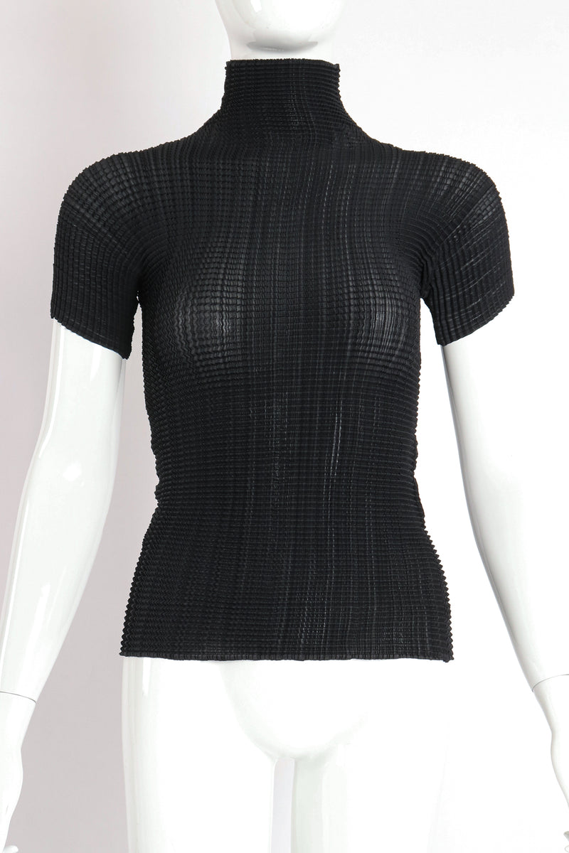 Vintage Issey Miyake Short Sleeve Pleated Turtleneck Top on Mannequin crop at Recess Los Angeles