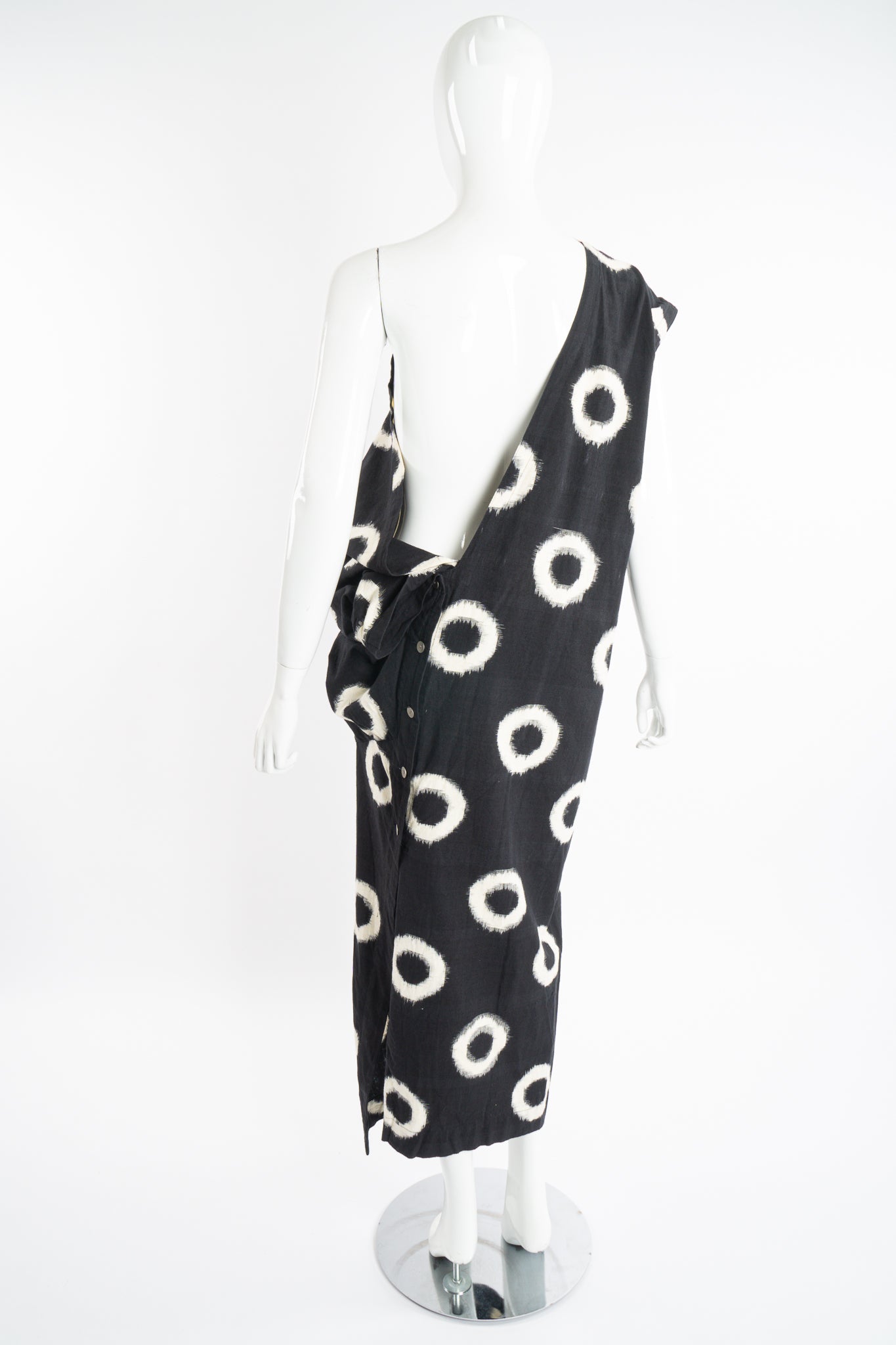 Vintage Issey Miyake Kasuri Shibori Style Draped Dress on Mannequin back at Recess Los Angeles