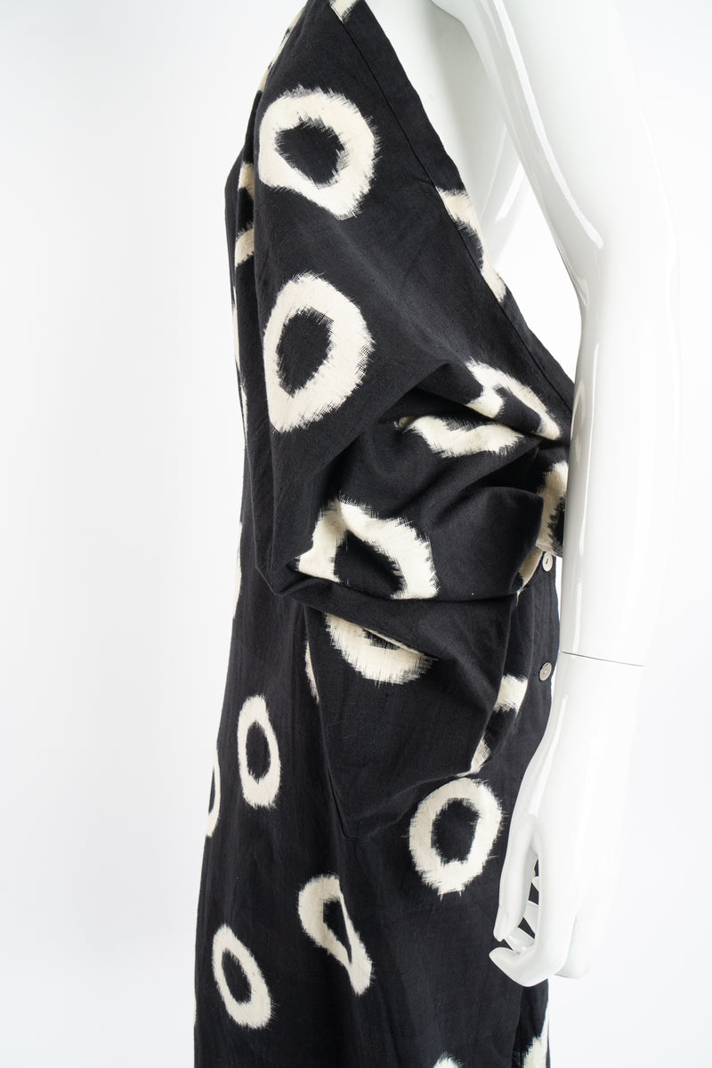 Vintage Issey Miyake Kasuri Shibori Style Draped Dress on Mannequin side detail at Recess LA