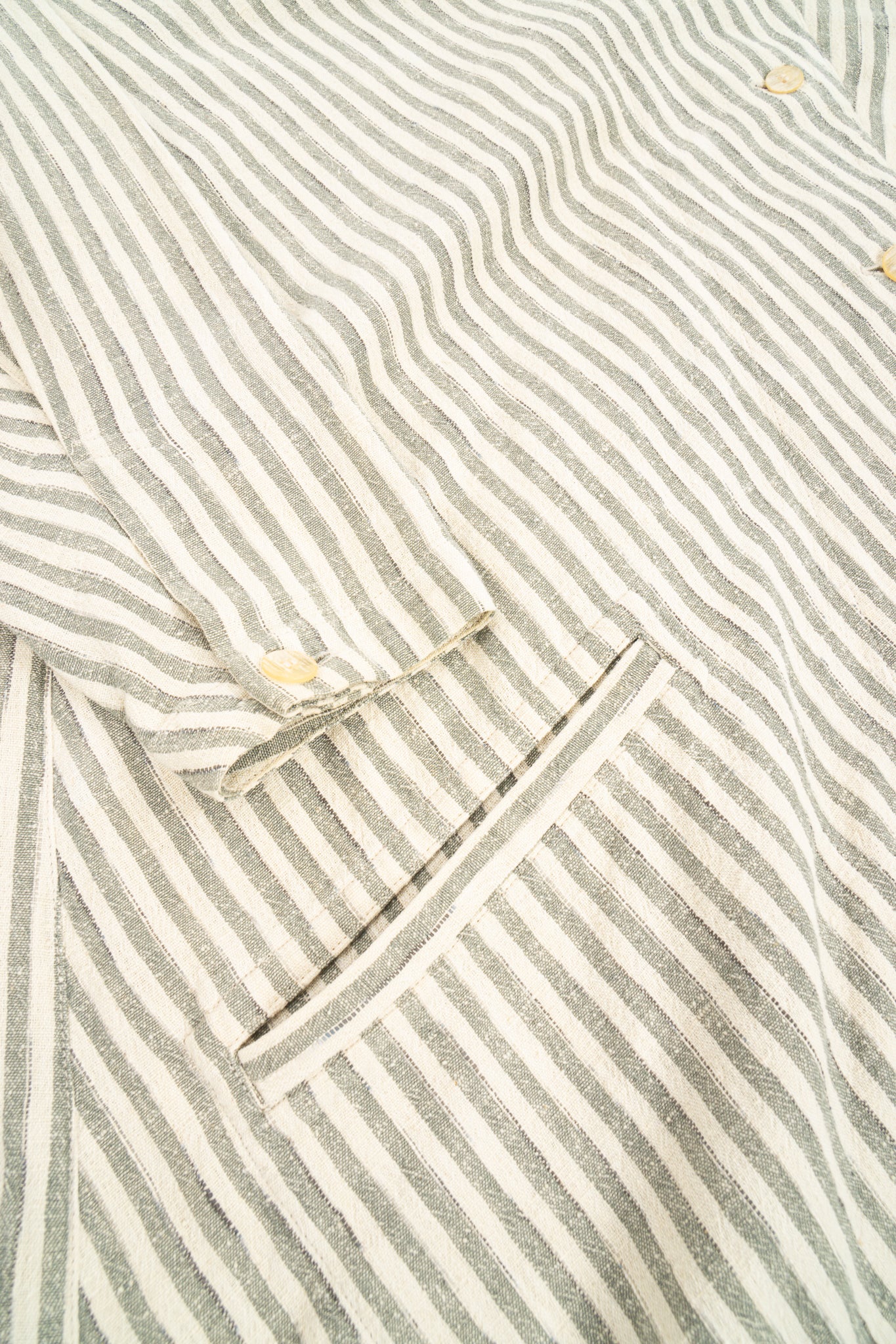 Vintage Issey Miyake Cotton Striped Duster Jacket pocket detail at Recess Los Angeles