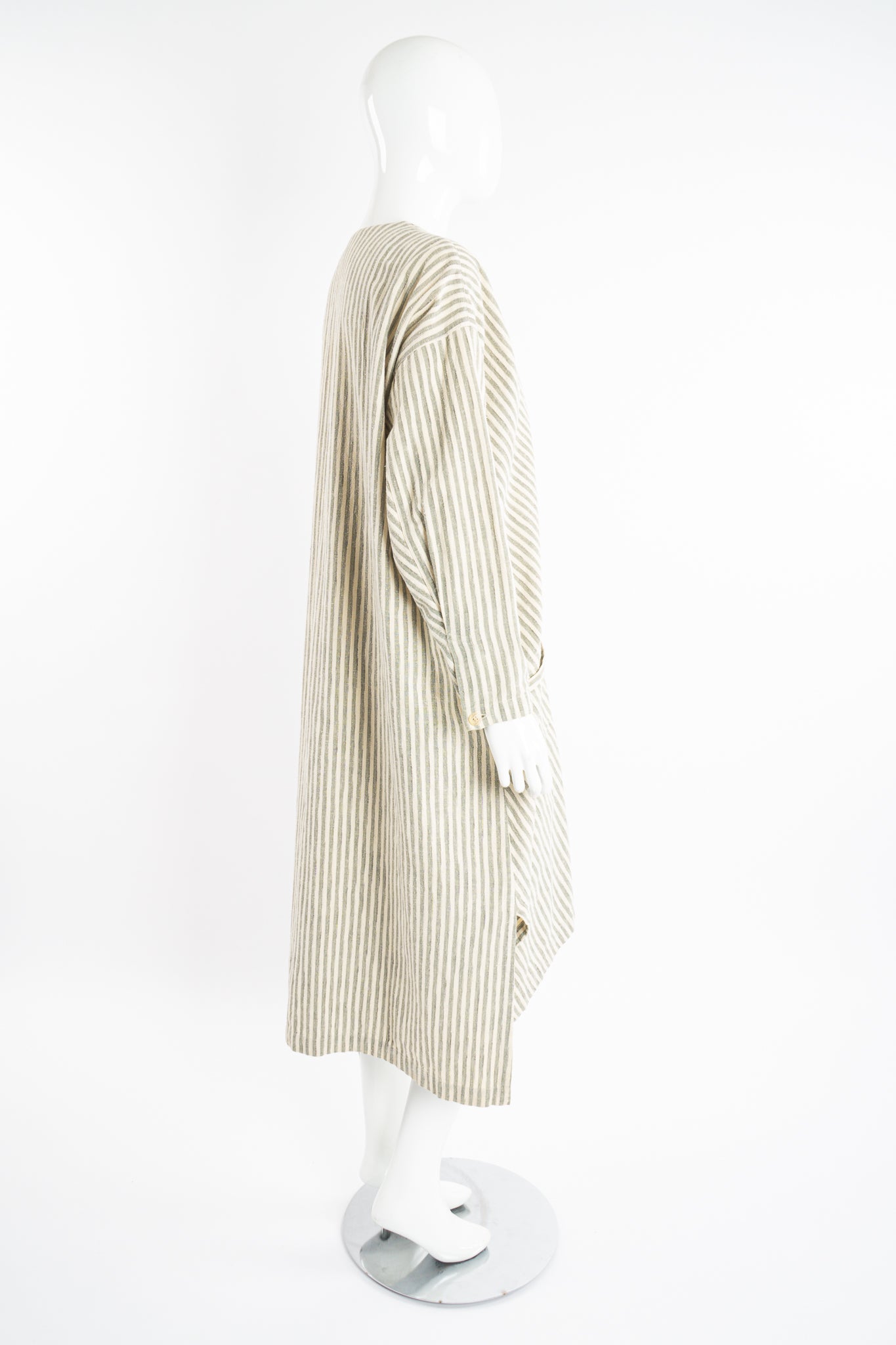 Vintage Issey Miyake Cotton Striped Duster Jacket on Mannequin side at Recess Los Angeles