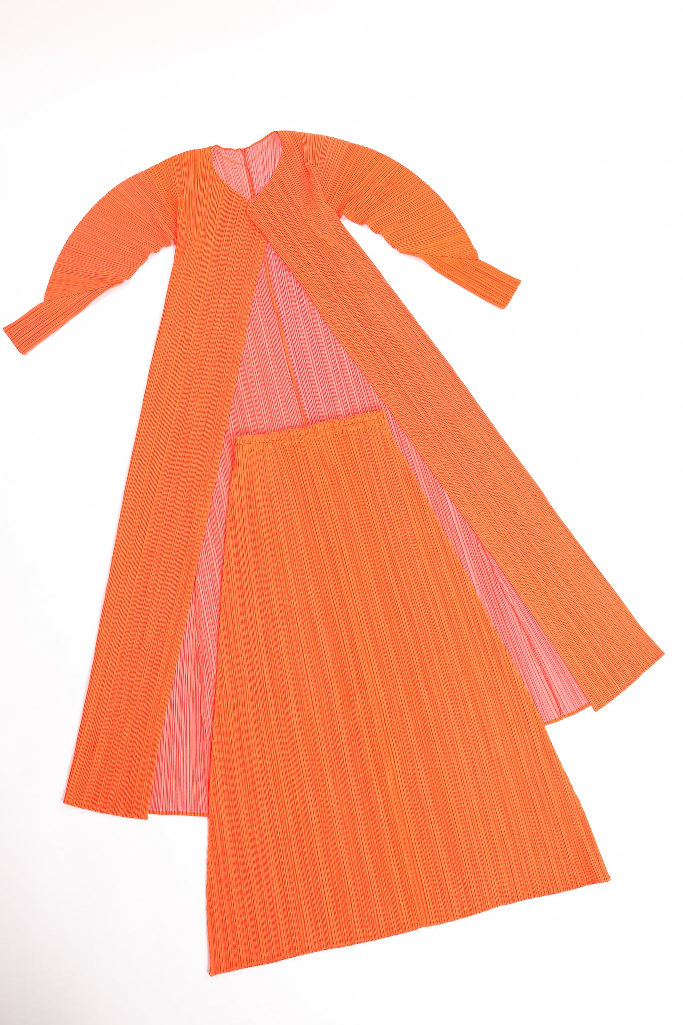 Vintage Issey Miyake Pleats Please Neon Duster & Skirt Set flat at Recess LA