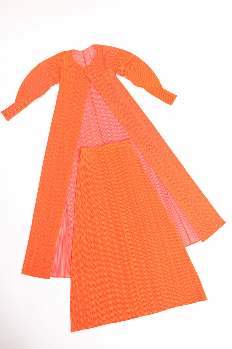 Vintage Issey Miyake Pleats Please Neon Duster & Skirt Set flat at Recess LA