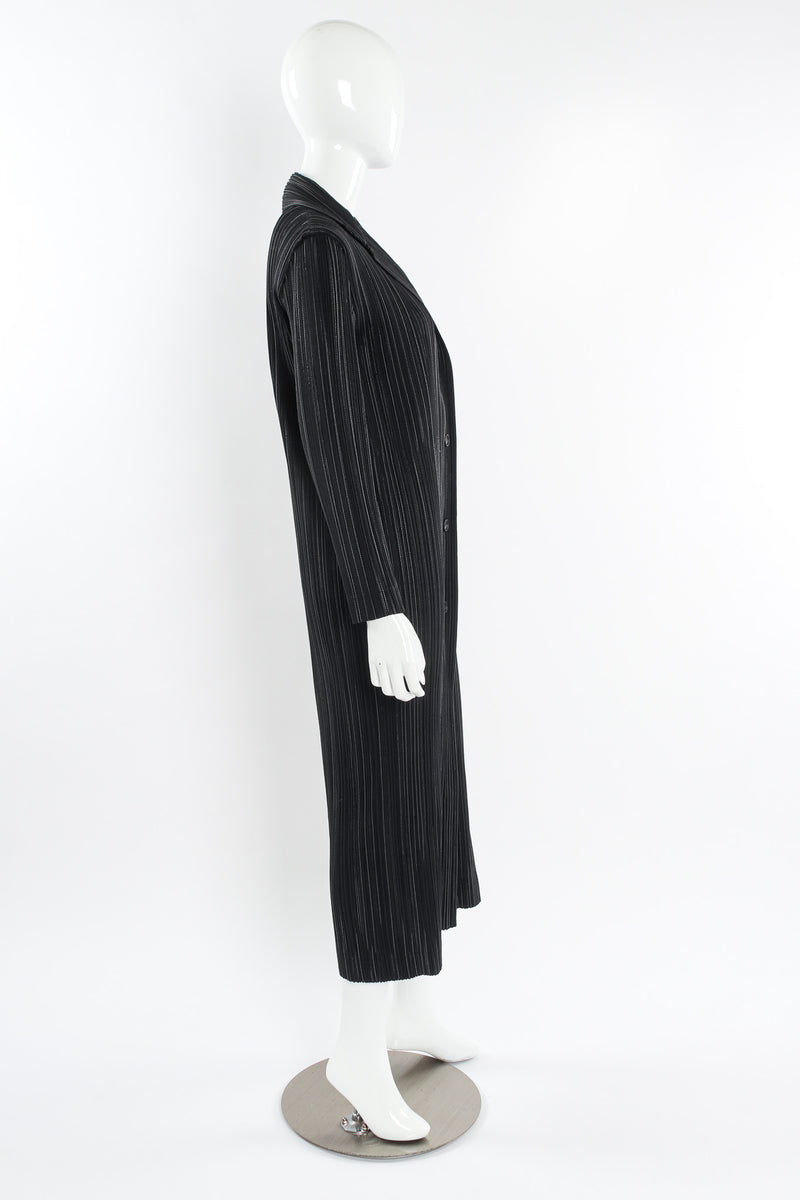 Vintage Issey Miyake Plissé Pleat Pinstripe Duster mannequin side @ Recess Los Angeles