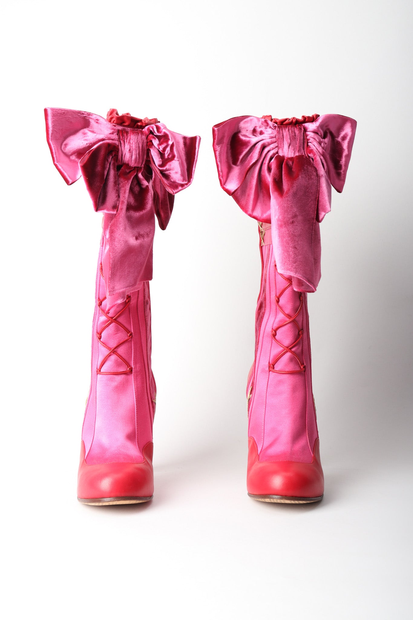 John Galliano Lolita Punk Satin Velvet Bow Boots