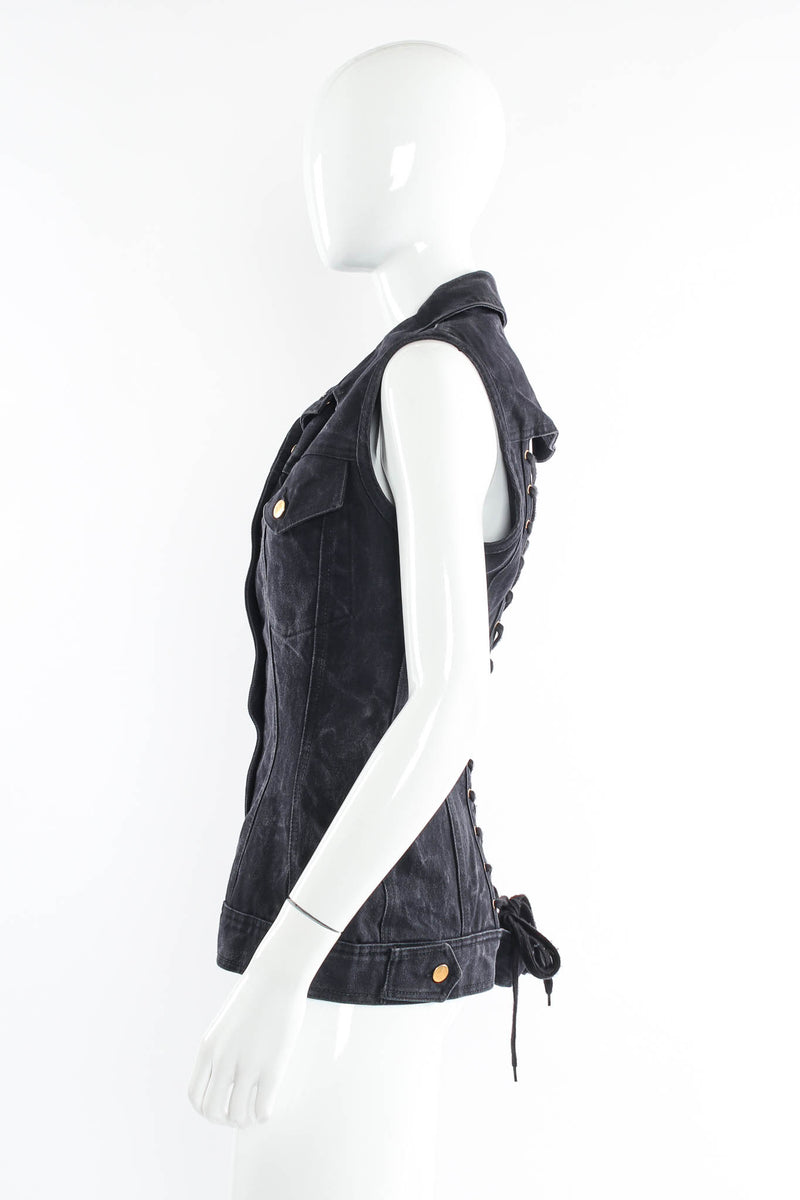 Vintage Jean Paul Gaultier Denim Lace Up Vest mannequin side @ Recess Los Angeles