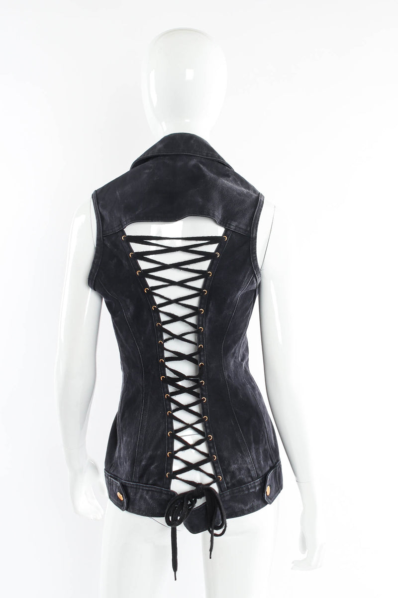 Vintage Jean Paul Gaultier Denim Lace Up Vest mannequin back @ Recess Los Angeles