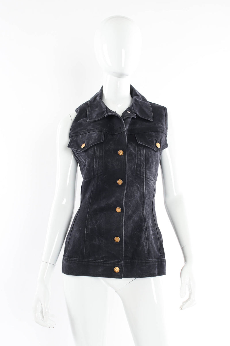 Vintage Jean Paul Gaultier Denim Lace Up Vest mannequin front @ Recess Los Angeles