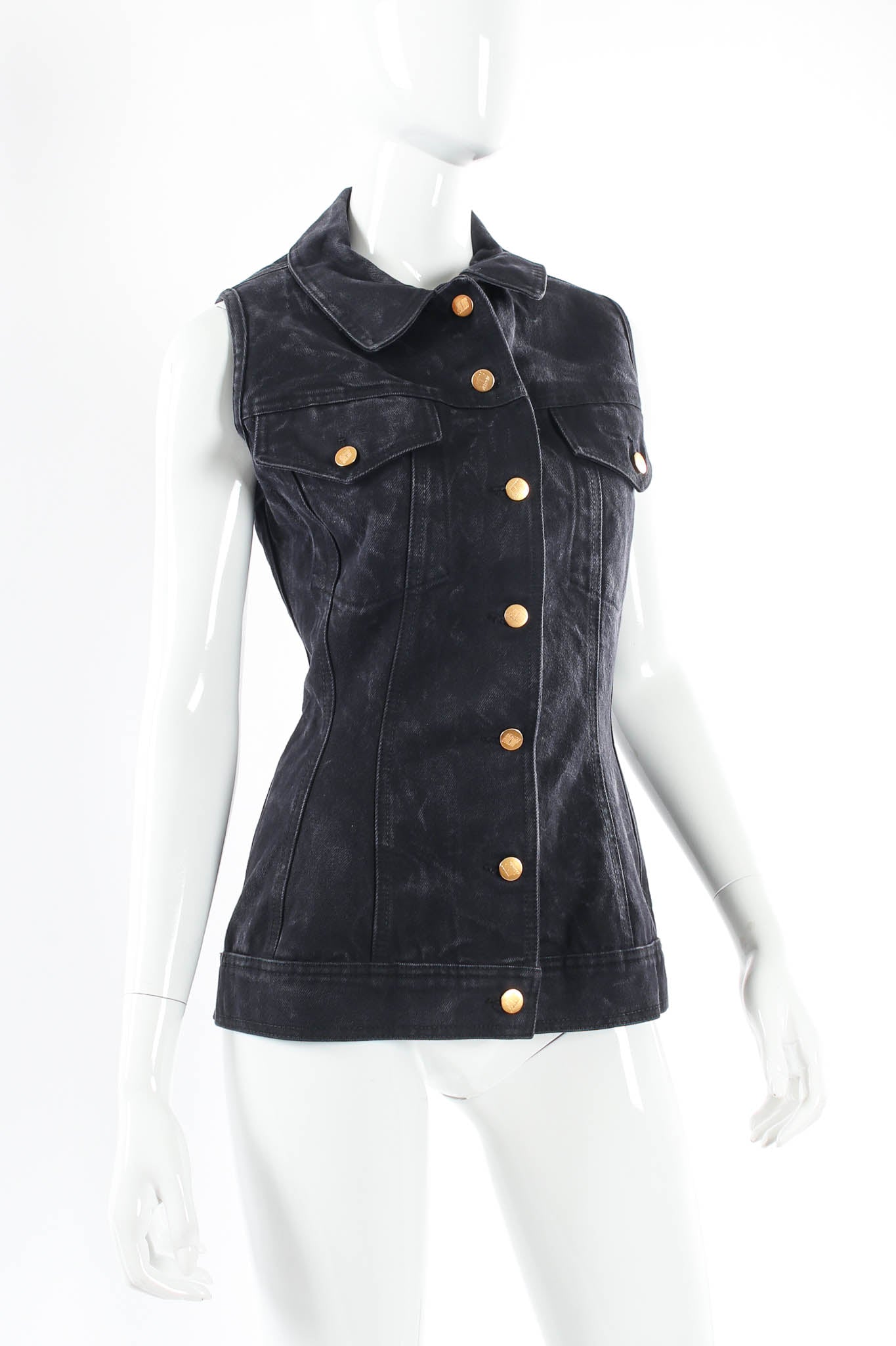 Vintage Jean Paul Gaultier Denim Lace Up Vest mannequin front close @ Recess Los Angeles