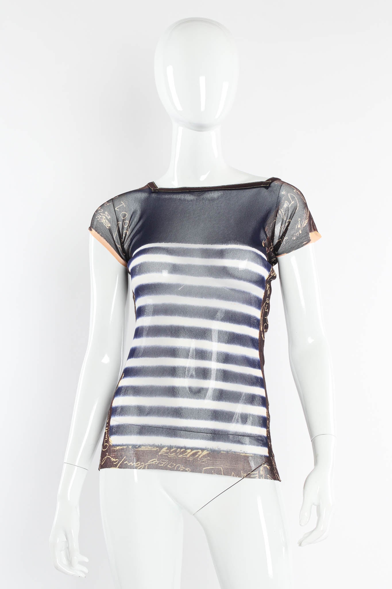 Vintage Jean Paul Gaultier 2001 Graffiti Nautical Mesh Tee mannequin front @ Recess Los Angeles