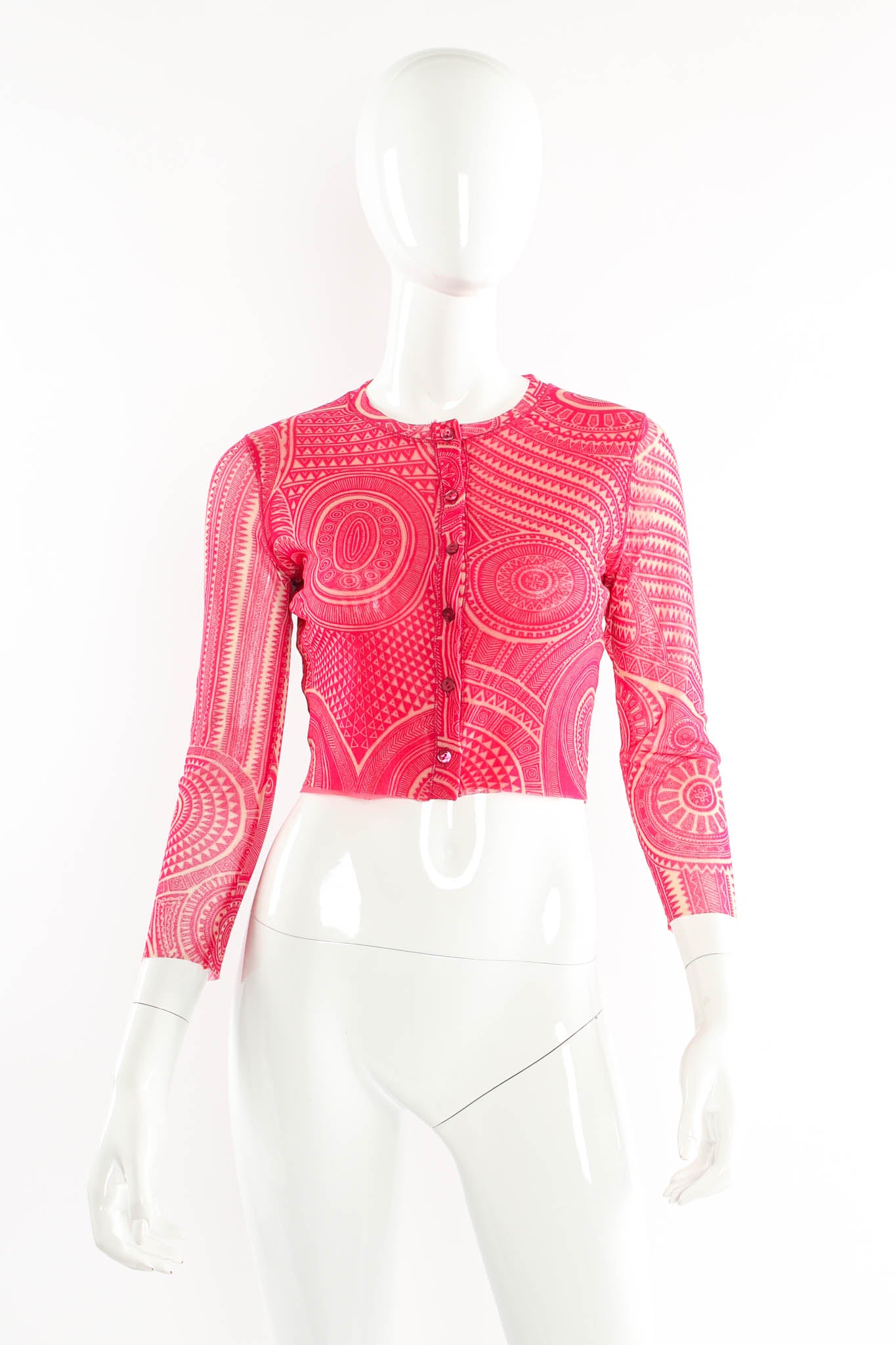 Vintage Jean Paul Gaultier Soleil Tribal Cardigan & Dress Set mannequin top front @ Recess Los Angeles