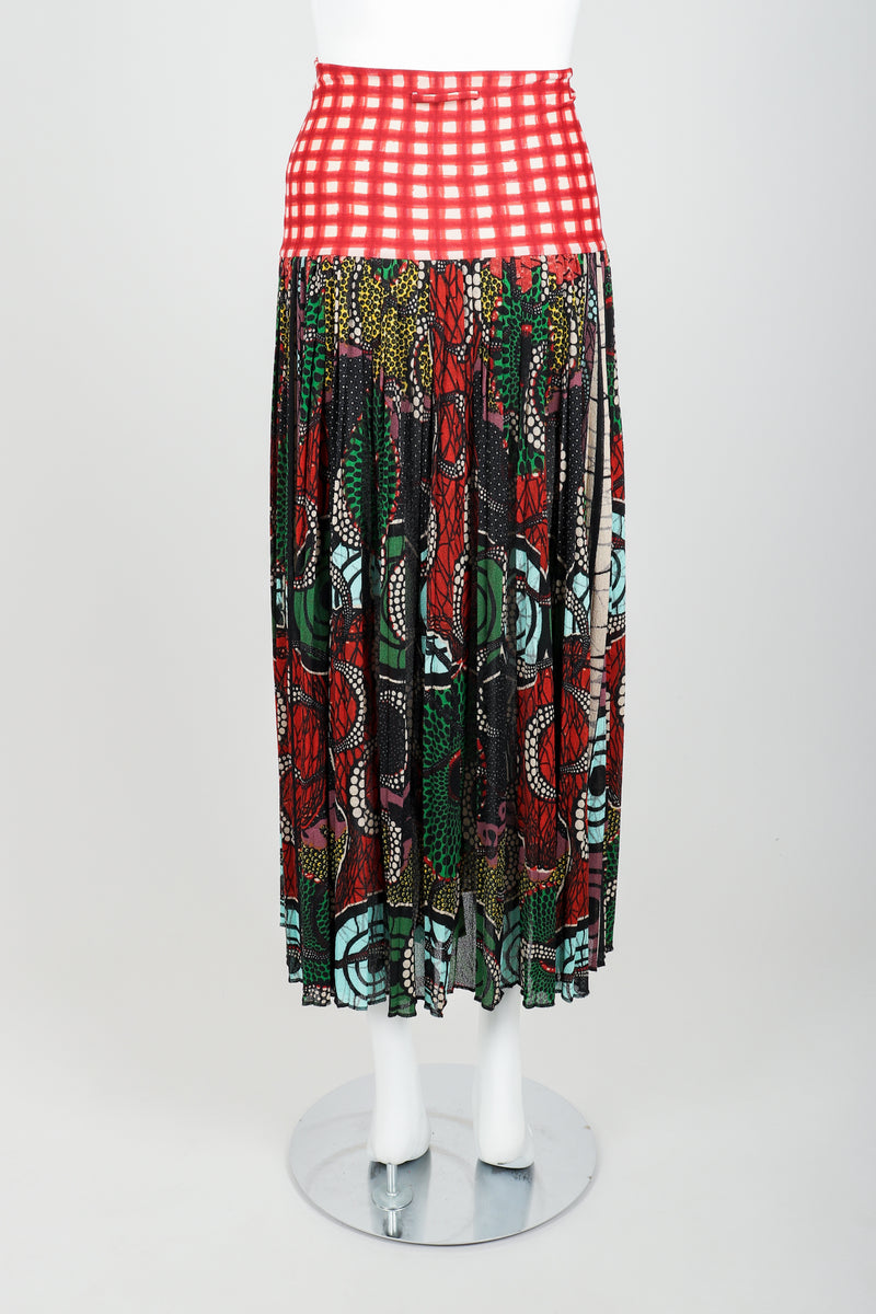 Vintage Jean Paul Gaultier Soleil Wax Print Skirt on Mannequin back at Recess Los Angeles