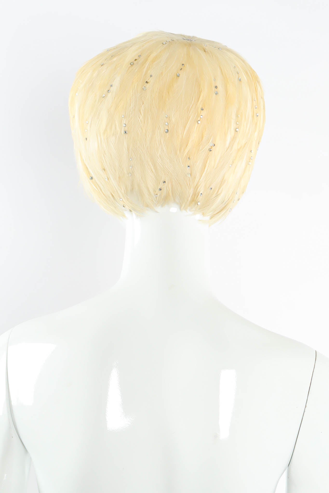 Vintage Jack McConnell Blonde Rhinestone Feather Hat mannequin back @ Recess Los Angeles