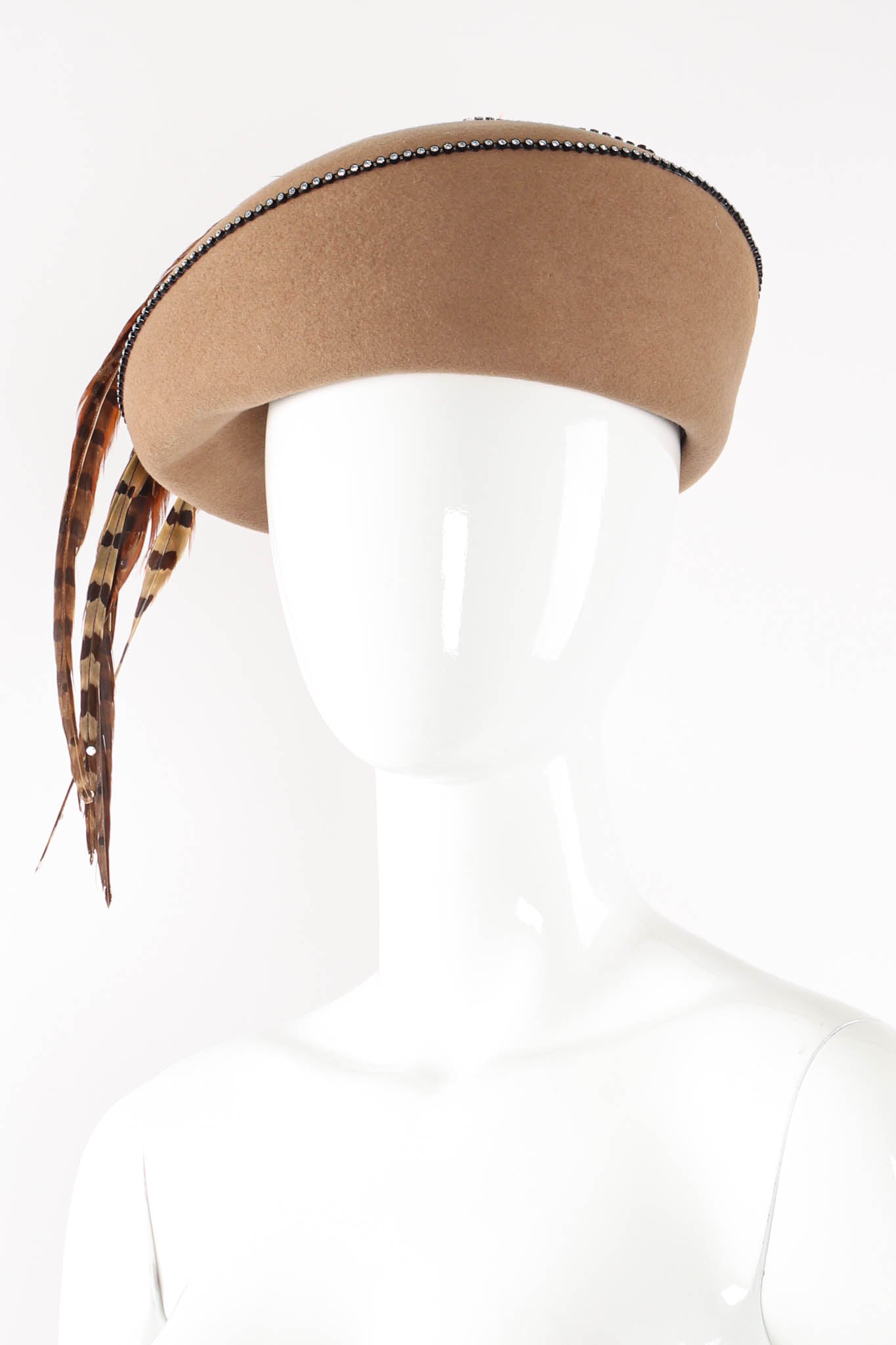 Vintage Jack McConnell Structured Feather-Draped Beret on mannequin at Recess Los Angeles