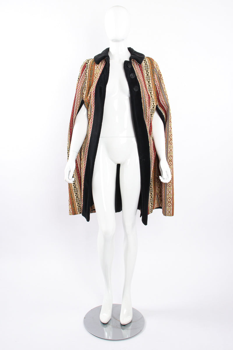 Vintage Jacob Diamond Velvet Tapestry Carpet Cape on Mannequin front open at Recess Los Angeles