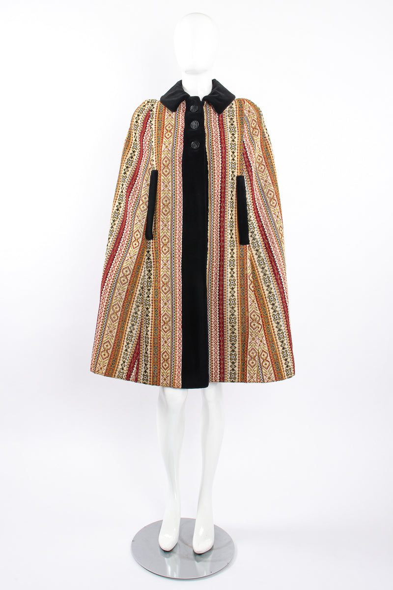 Vintage Jacob Diamond Velvet Tapestry Carpet Cape on Mannequin front at Recess Los Angeles