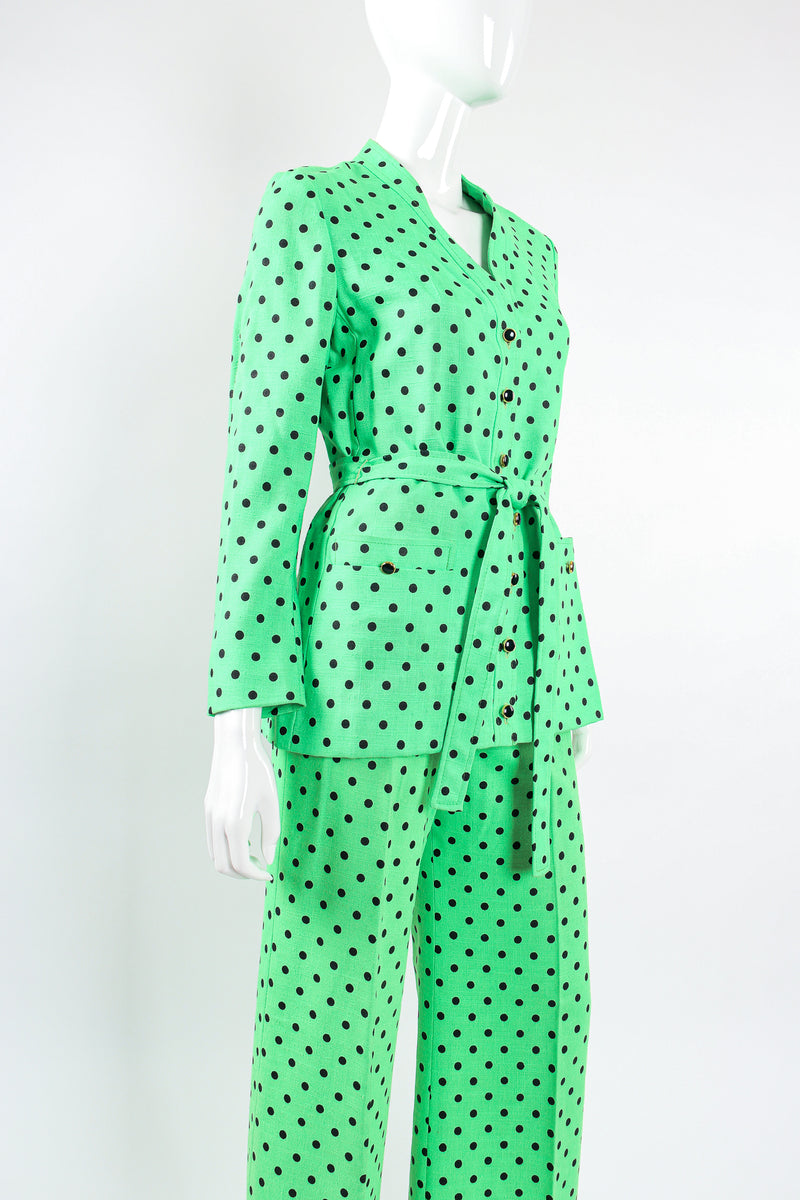 Vintage Jaeger Polka Dot Jacket & Pant Suit Set on Mannequin angle crop @ Recess LA