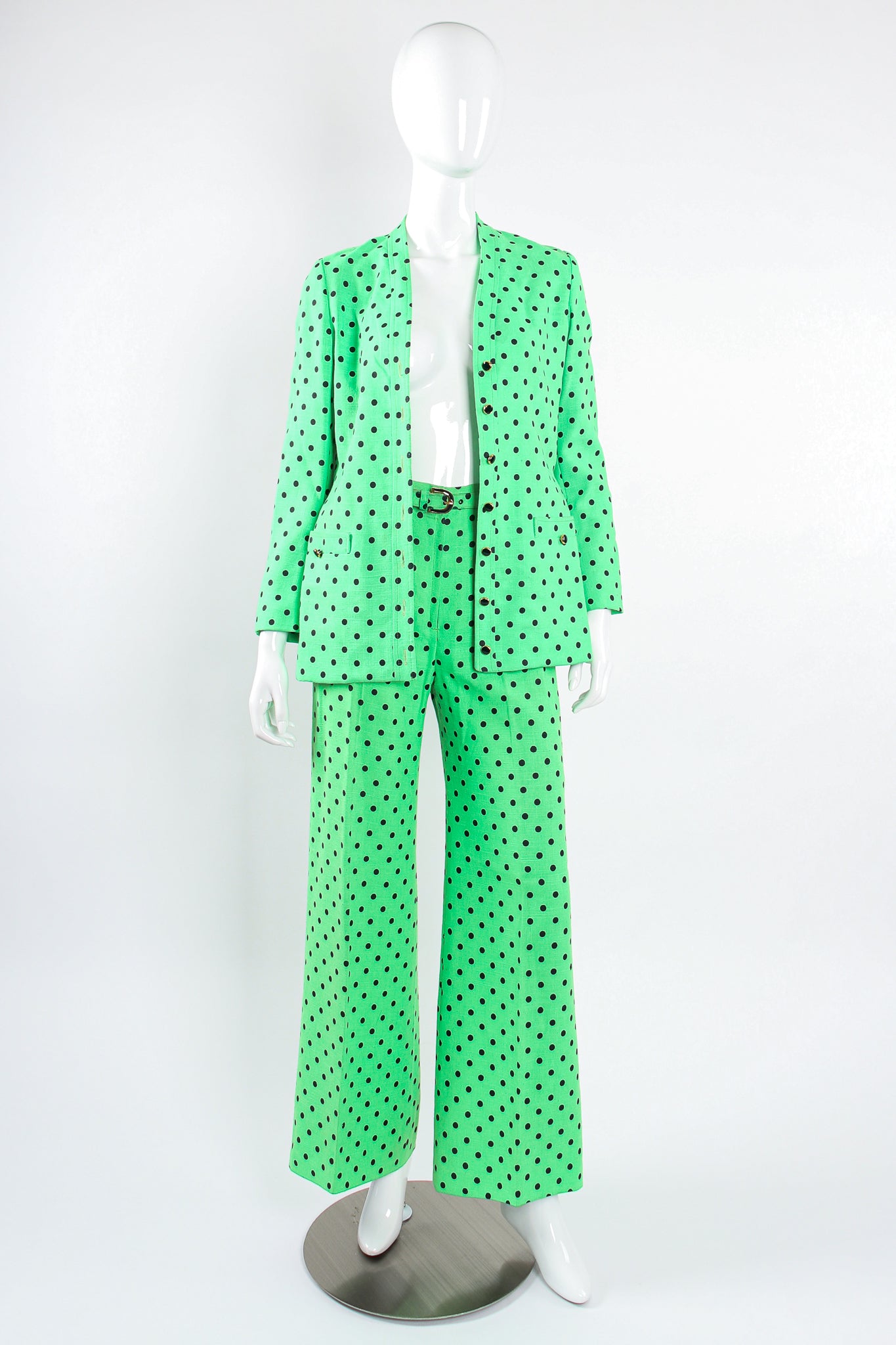 Vintage Jaeger Polka Dot Jacket & Pant Suit Set on Mannequin open @ Recess LA