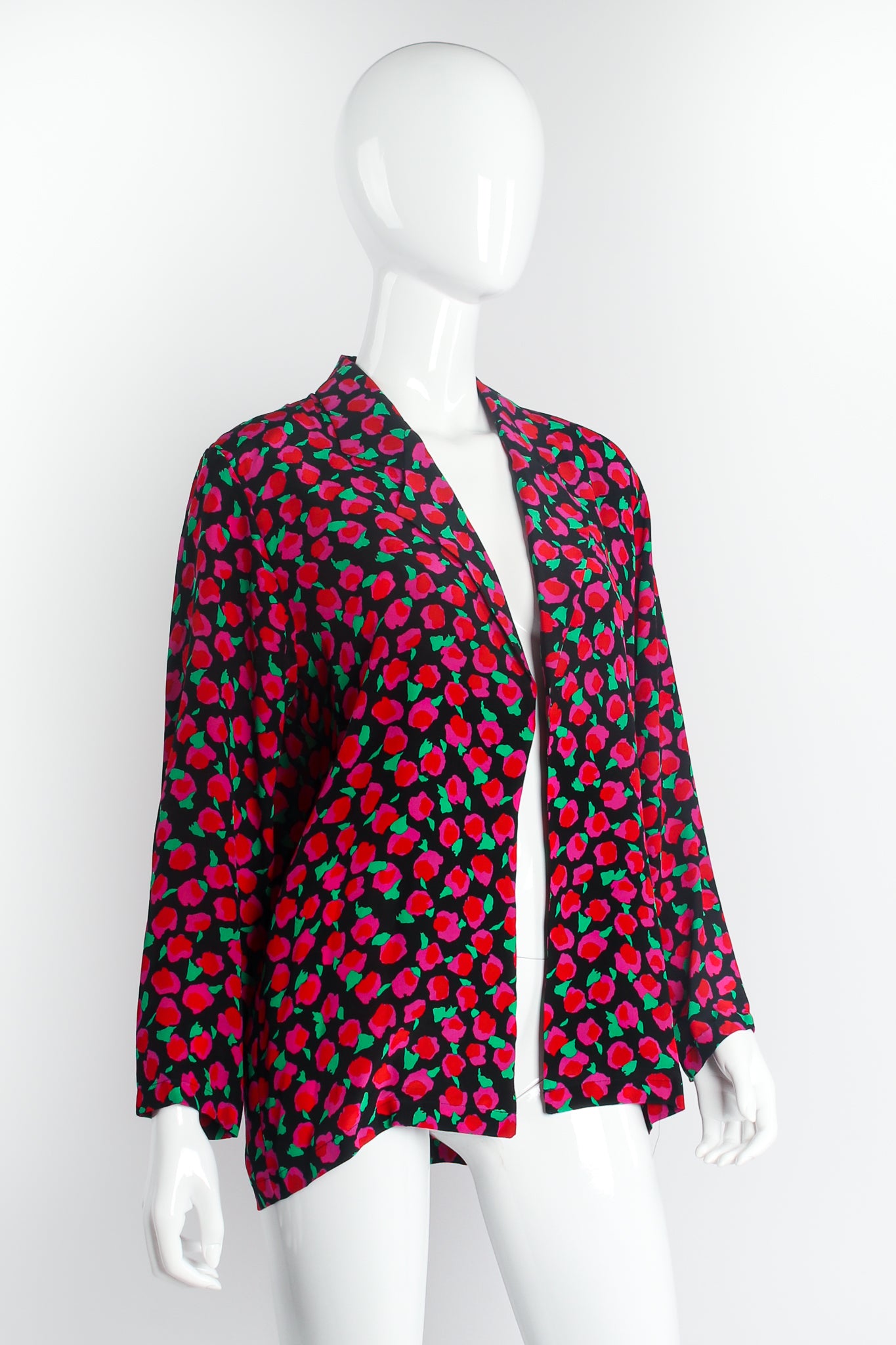 Vintage Jaeger Floral Silk Jacket Lounge Set on mannequin angle at Recess Los Angeles