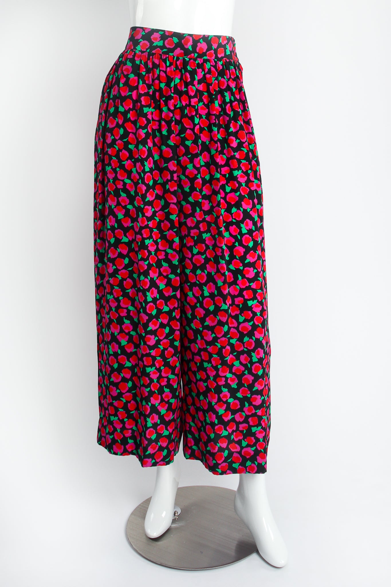 Vintage Jaeger Floral Silk Lounge Set on mannequin pant front at Recess Los Angeles