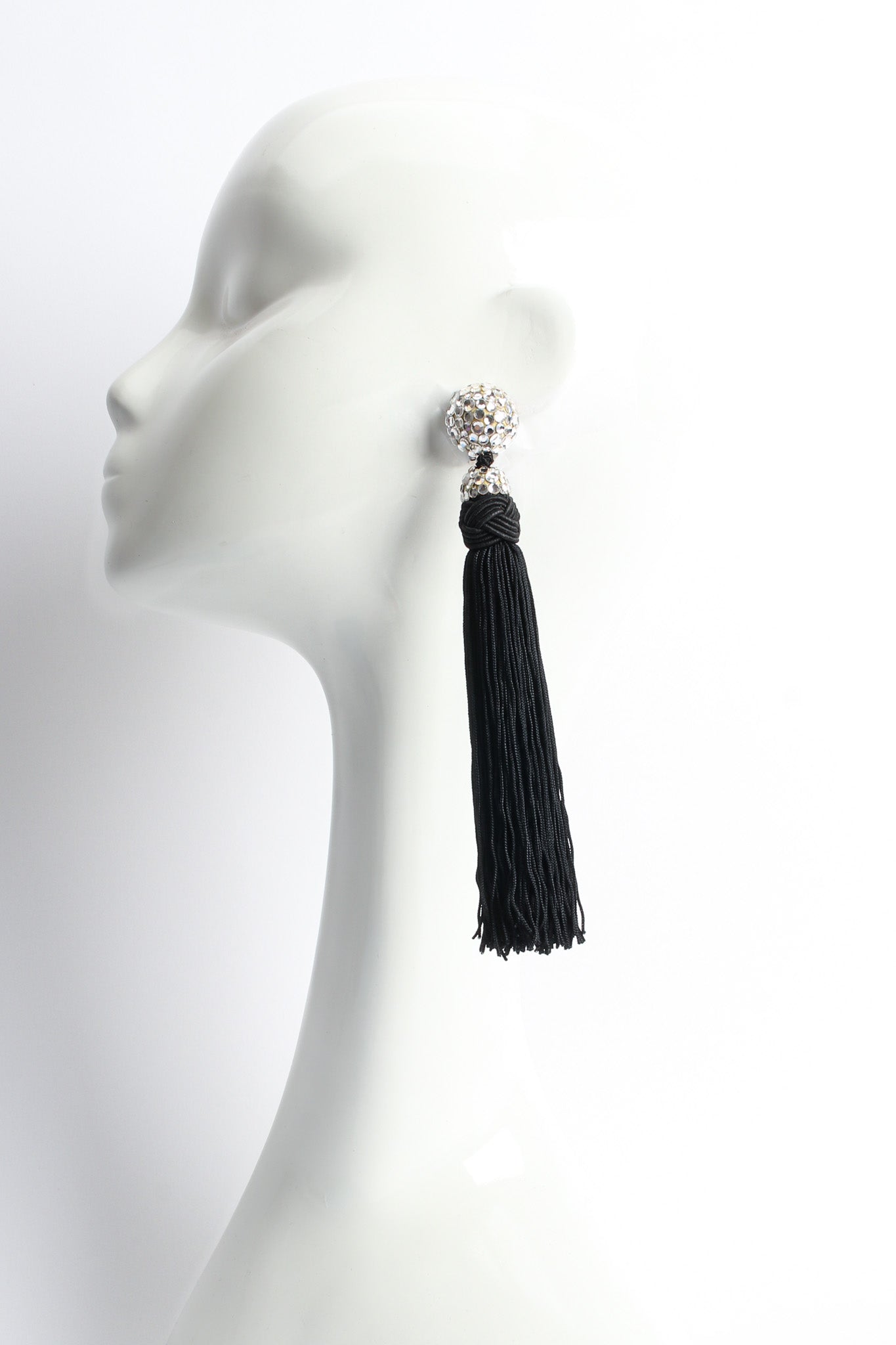 Vintage James Arpad Rhinestone Tassel Drop Earrings on mannequin  @ Recess LA