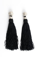 Vintage James Arpad Rhinestone Tassel Drop Earrings front flat @ Recess LA