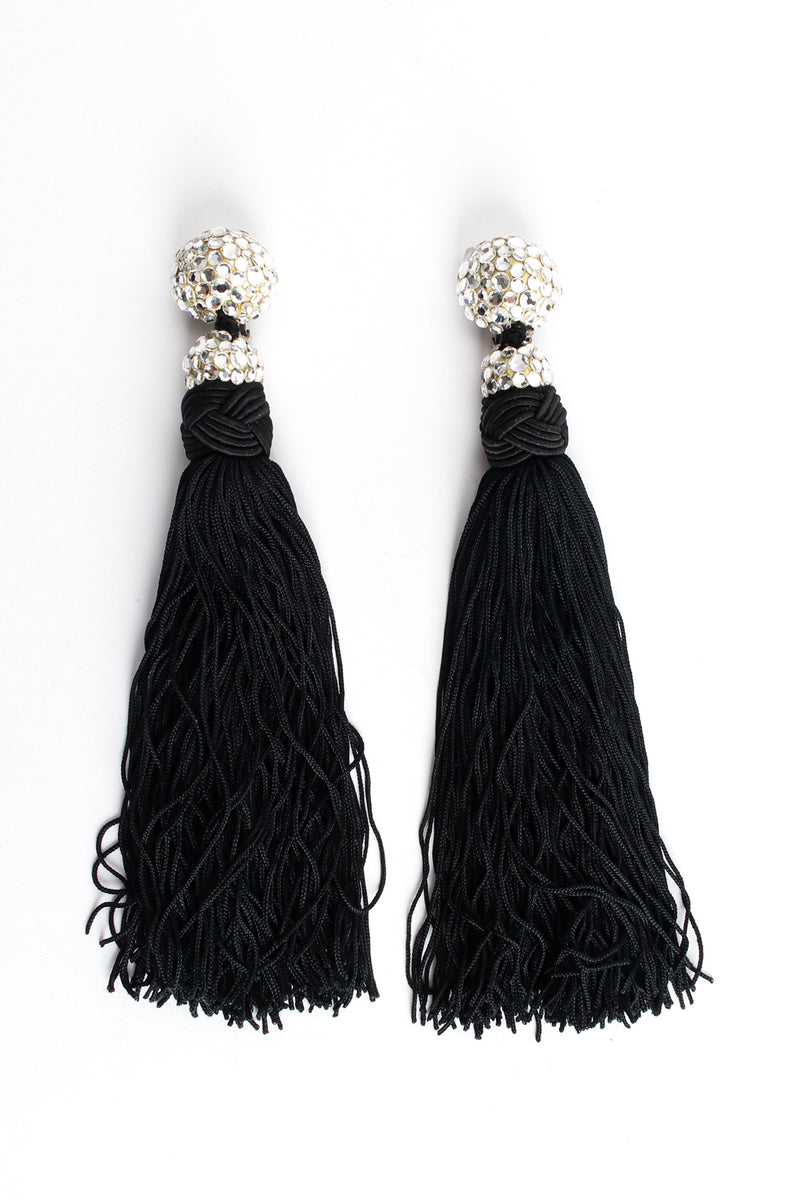 Vintage James Arpad Rhinestone Tassel Drop Earrings front flat @ Recess LA