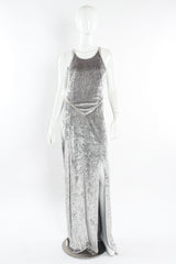 Vintage Janine Crushed Velvet Rhinestone Metallic Dress mannequin front @ Recess LA