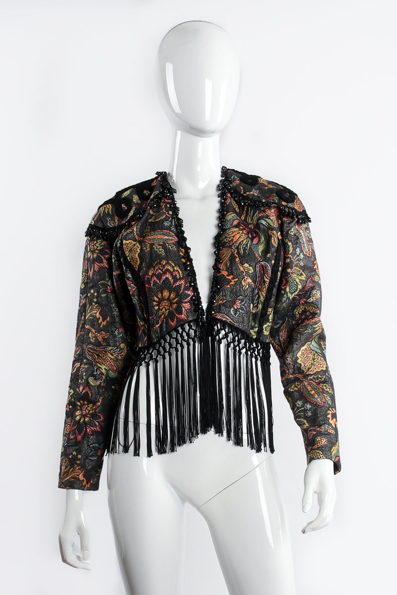 Vintage Janine Fringed Tapestry Matador Bolero Jacket on Mannequin front at Recess Los Angeles