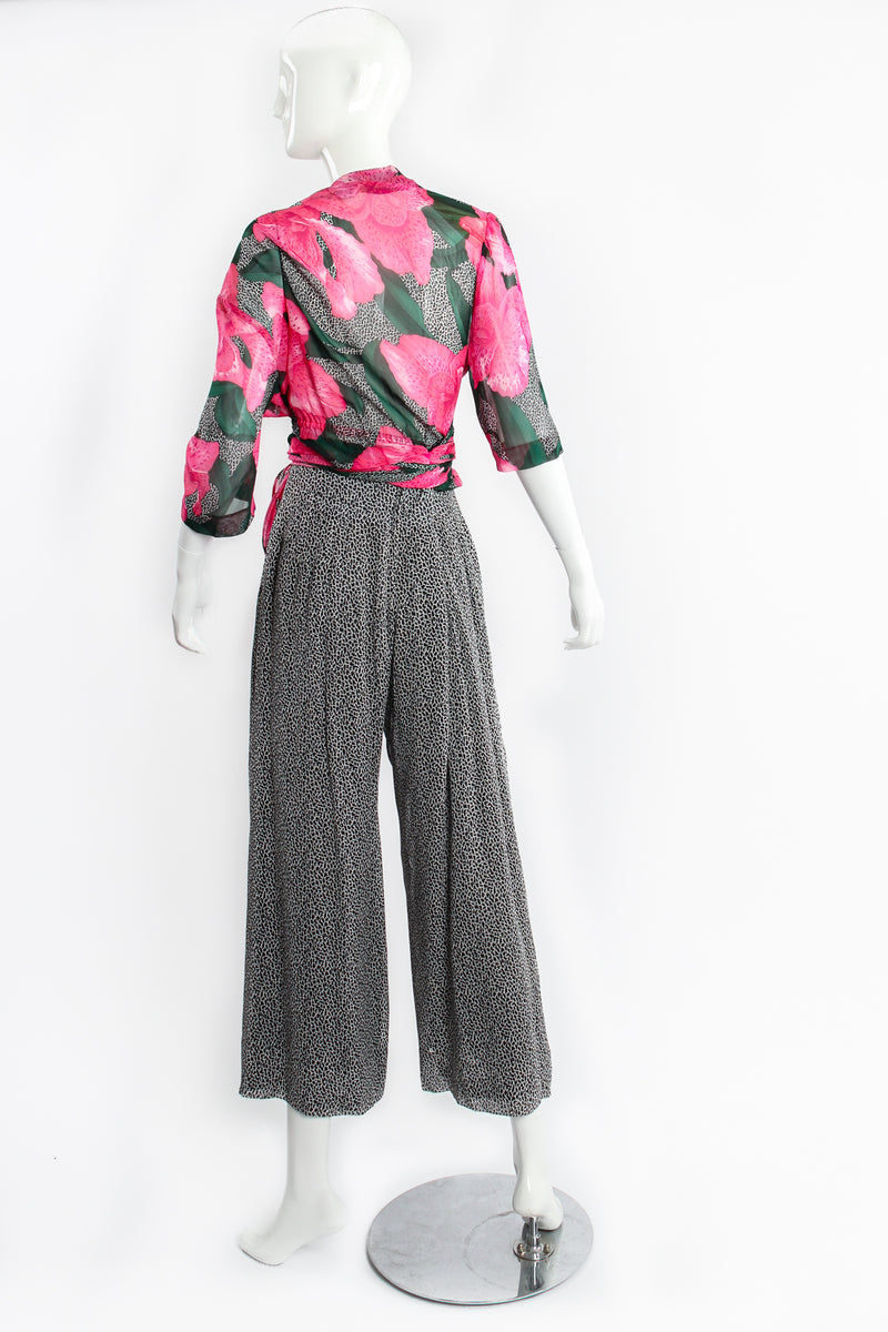 Vintage Jean Louis Scherrrer Sheer Floral Wrap Top & Palazzo Pant Set on Mannequin back at Recess