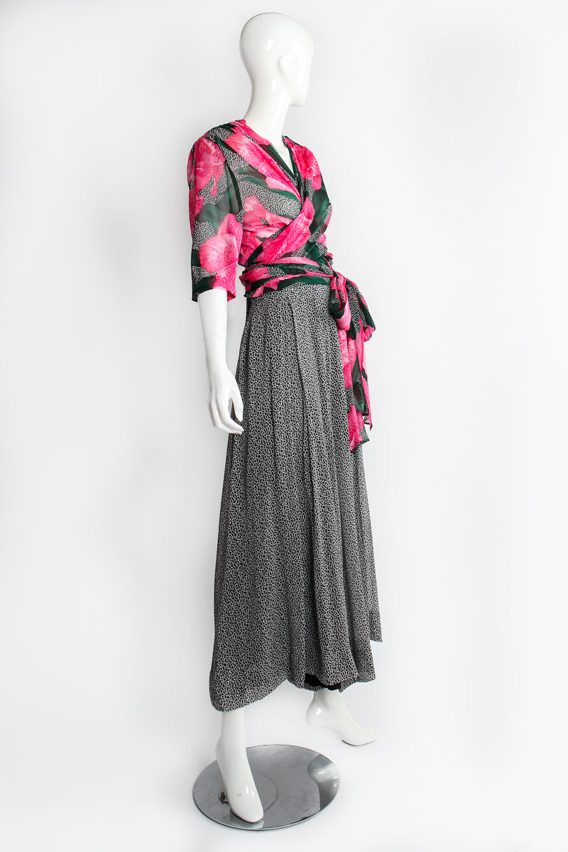 Vintage Jean Louis Scherrrer Sheer Floral Wrap Top & Palazzo Pant Set on Mannequin side at Recess