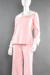 Vintage Jean Louis pink polka dot top pants set on mannequin front cropped at Recess Los Angeles