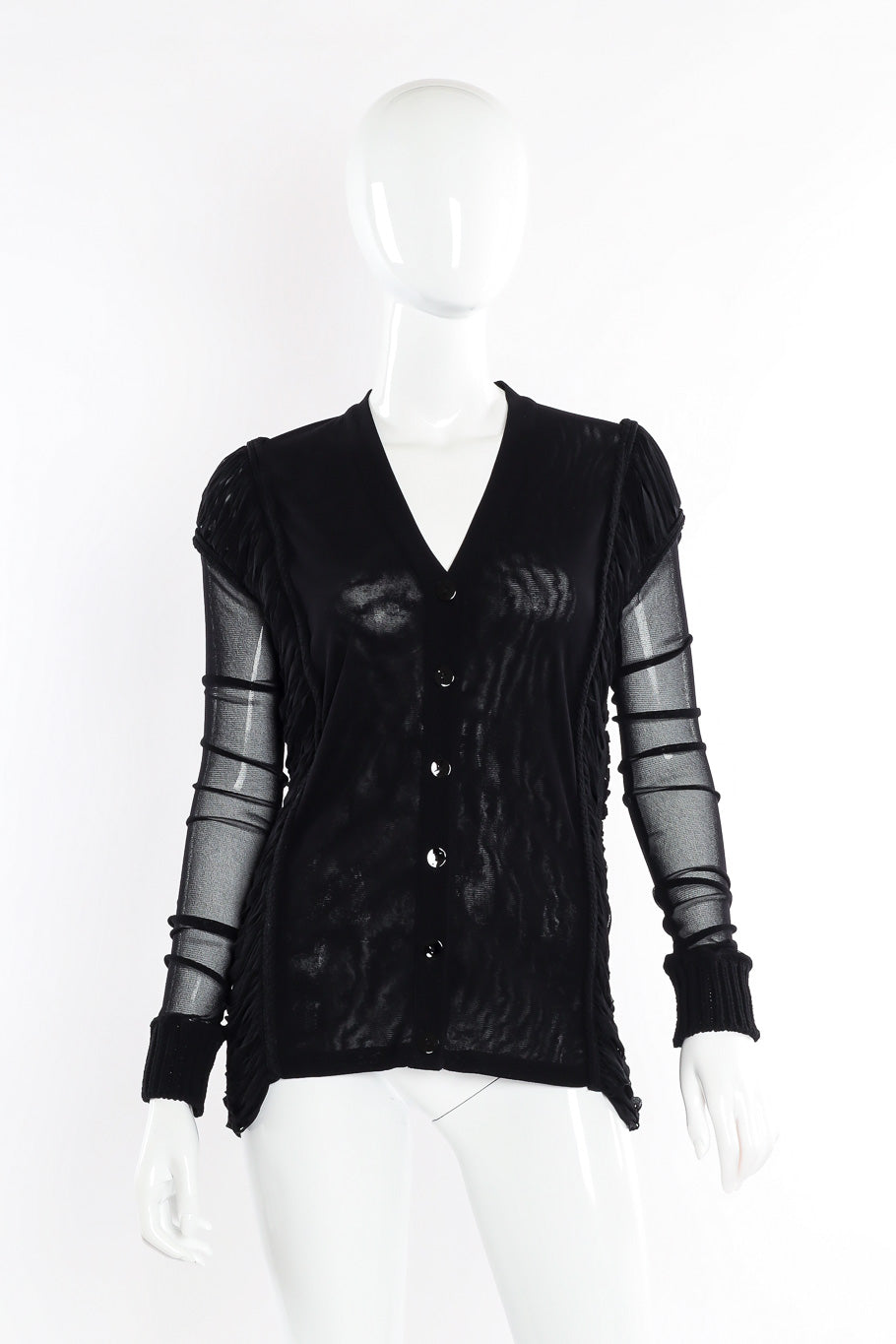 mesh ruched cardigan by Jean Paul Gaultier Soleil mannequin front @recessla