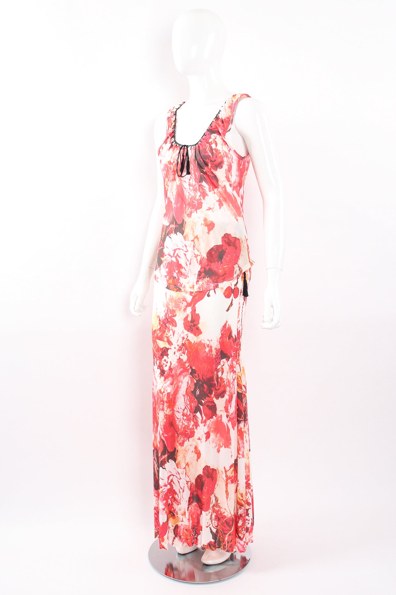 Vintage Jean Paul Gaultier Floral Scoop Tank & Skirt Set on Mannequin angle untuck at Recess LA