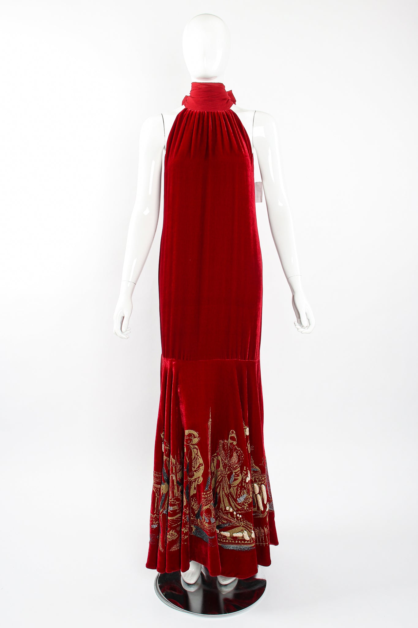 Vintage JPG Jean Paul Gaultier Landmark Velvet Trumpet Gown on Mannequin front at Recess LA