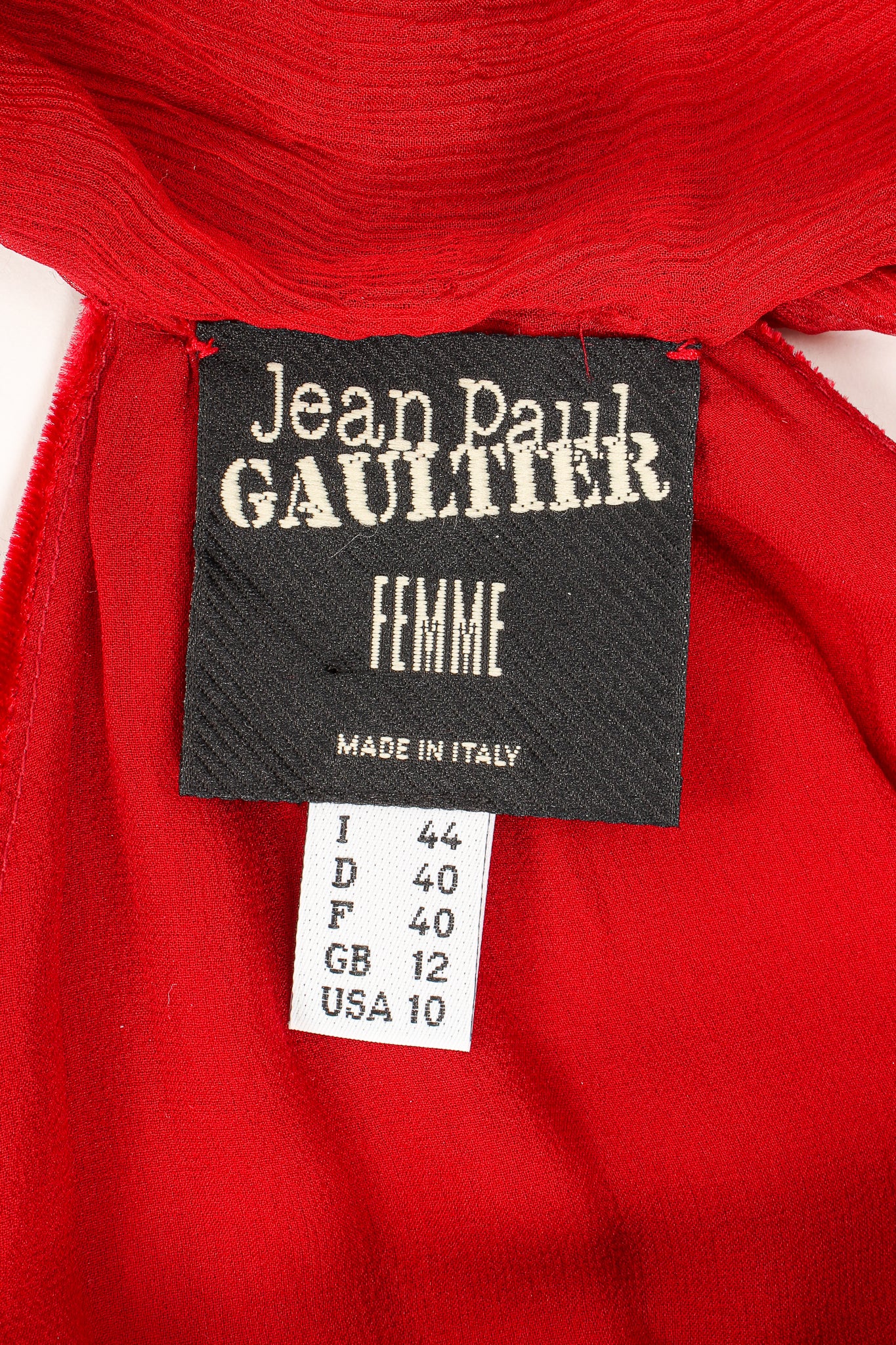 Vintage JPG Jean Paul Gaultier Landmark Velvet Trumpet Gown label at Recess LA