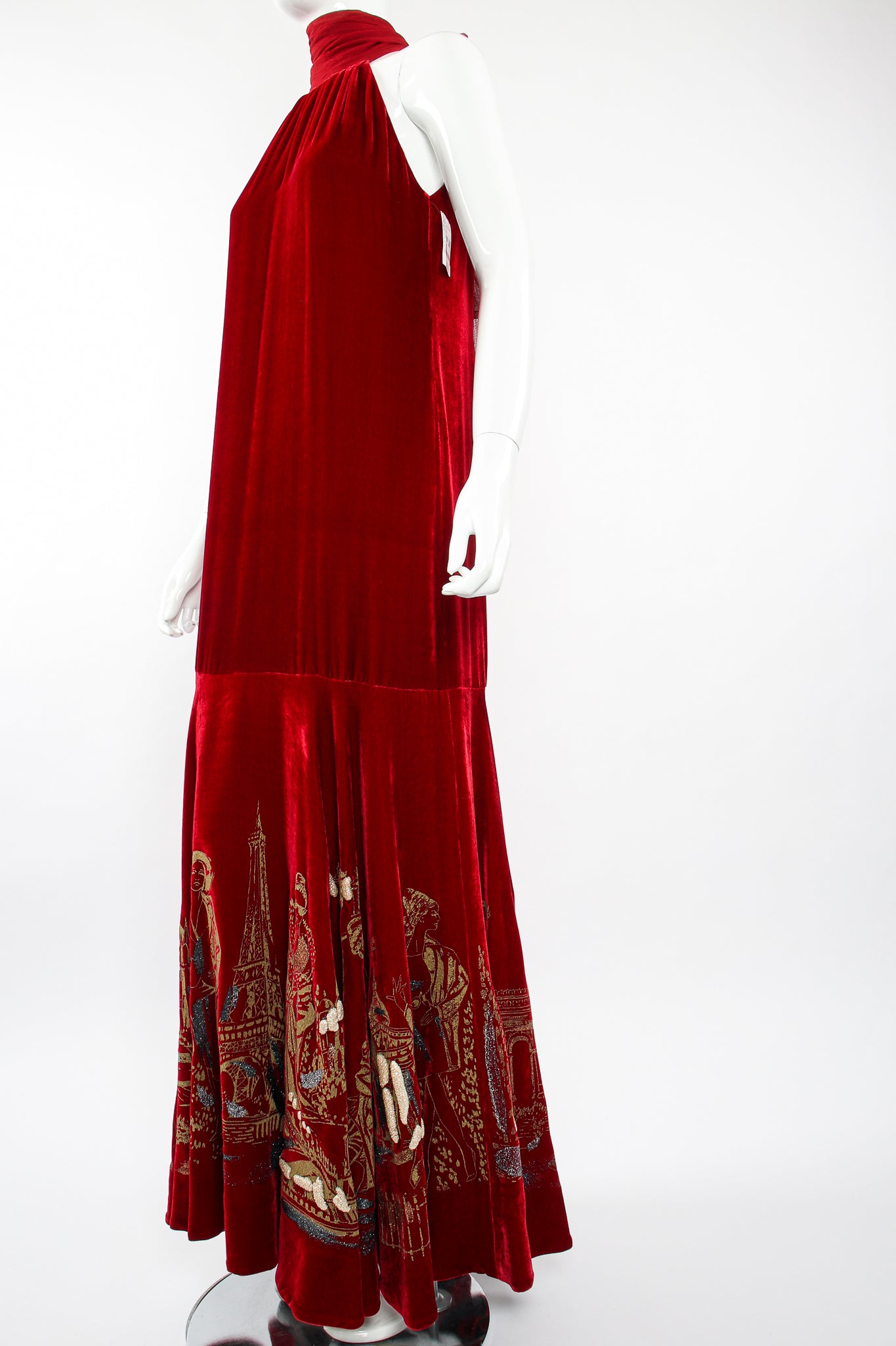 Vintage JPG Jean Paul Gaultier Landmark Velvet Trumpet Gown on Mannequin angle at Recess LA