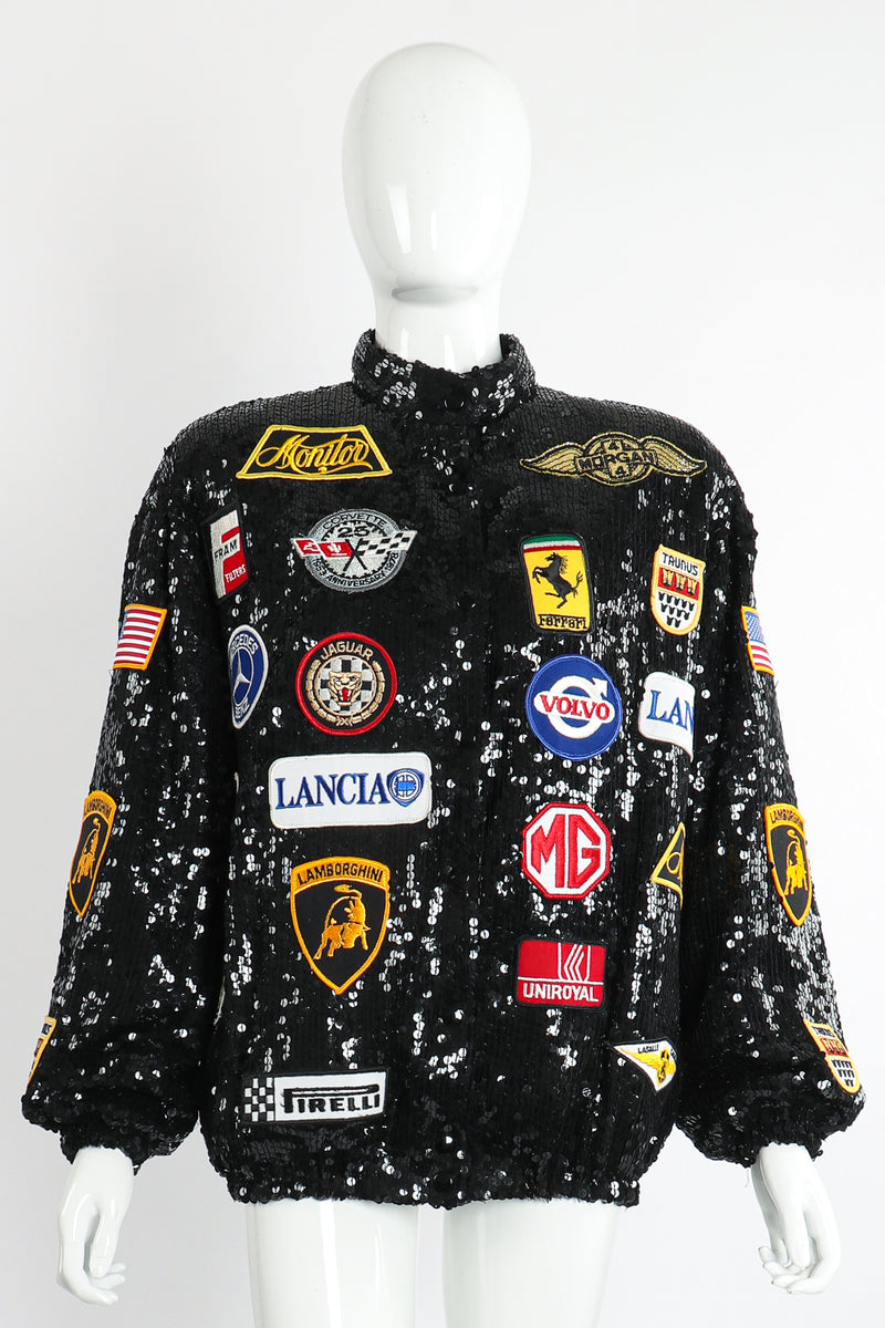 Vintage Jeanette Kastenberg St Martin Sequined Formula 1 Bomber on Mannequin front at Recess LA