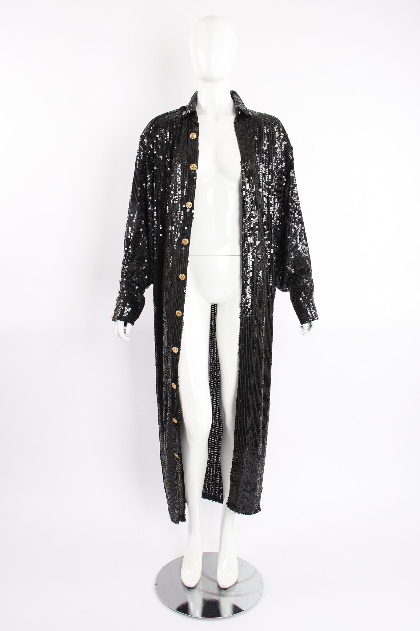 Vintage Jeanette Kastenberg St Martins Sequin Cocoon ShirtDress Duster on Mannequin front @ Recess