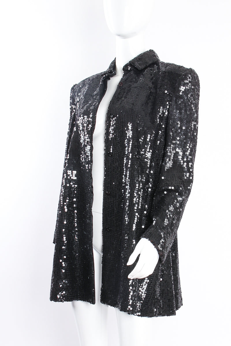 Vintage Jeanette St. Martin Sequined Yoke Swing Jacket on mannequin open at Recess Los Angeles